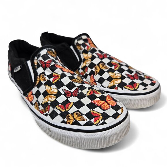 Vans Canvas Butterfly Checkerboard Slip On Sneakers Retro 80s Skater Missy 6 - Picture 1 of 8